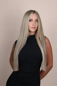 Joe Raad Hair Extensions – Champagne Blonde Model